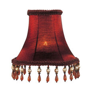 Livex Lighting S158 Chandelier Shade Red Silk Bell Clip Shade with Amber Beads